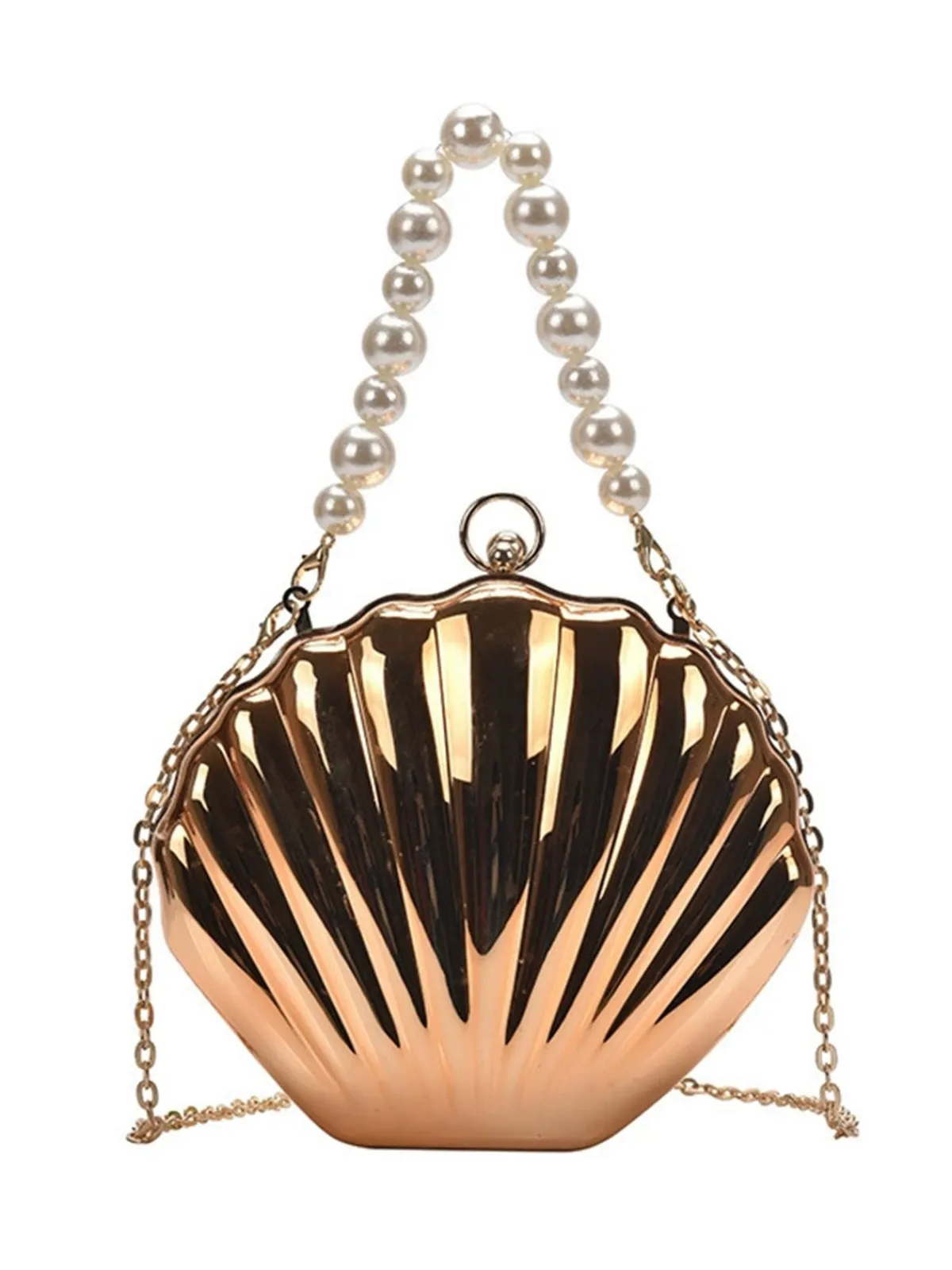 Fashion Retro Stage Solid Pearl Metal Shell Bag