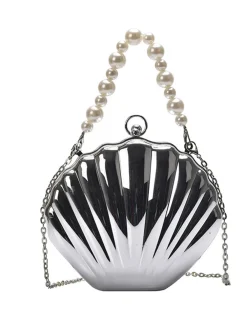 Fashion Retro Stage Solid Pearl Metal Shell Bag