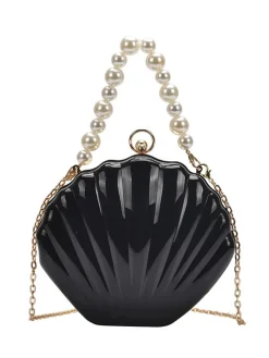 Fashion Retro Stage Solid Pearl Metal Shell Bag