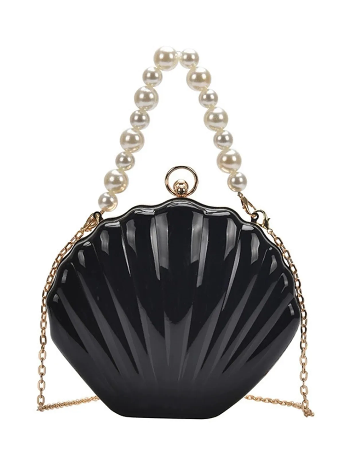 Fashion Retro Stage Solid Pearl Metal Shell Bag