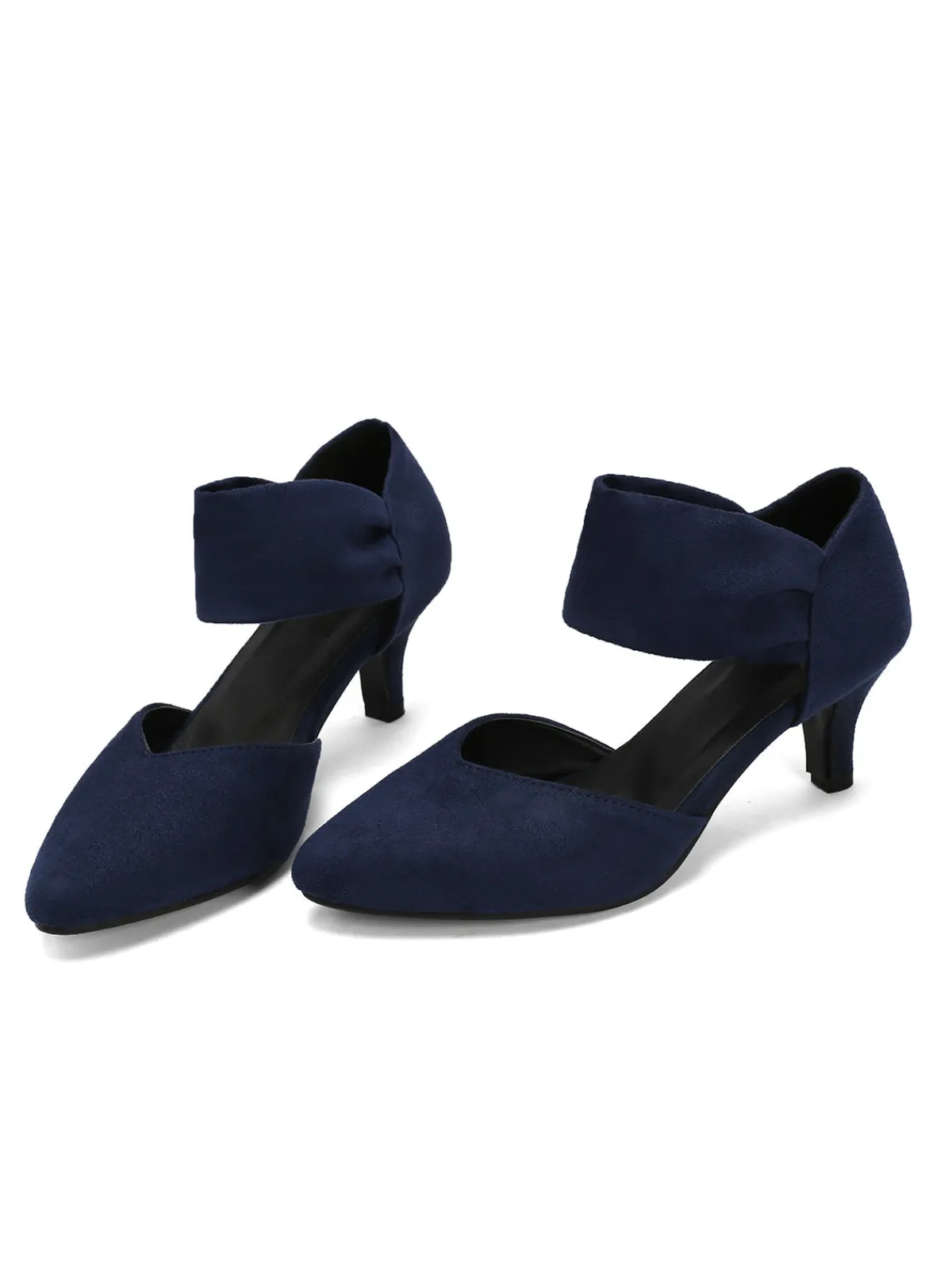 Clearance Retro Stage Solid Pointed Toe Suede Kitten Heels