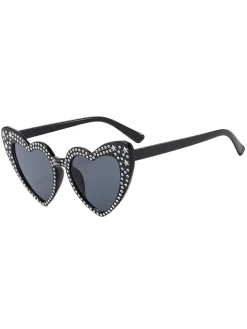 Sale Retro Stage Solid Rhinestone Heart Frame Sunglasses
