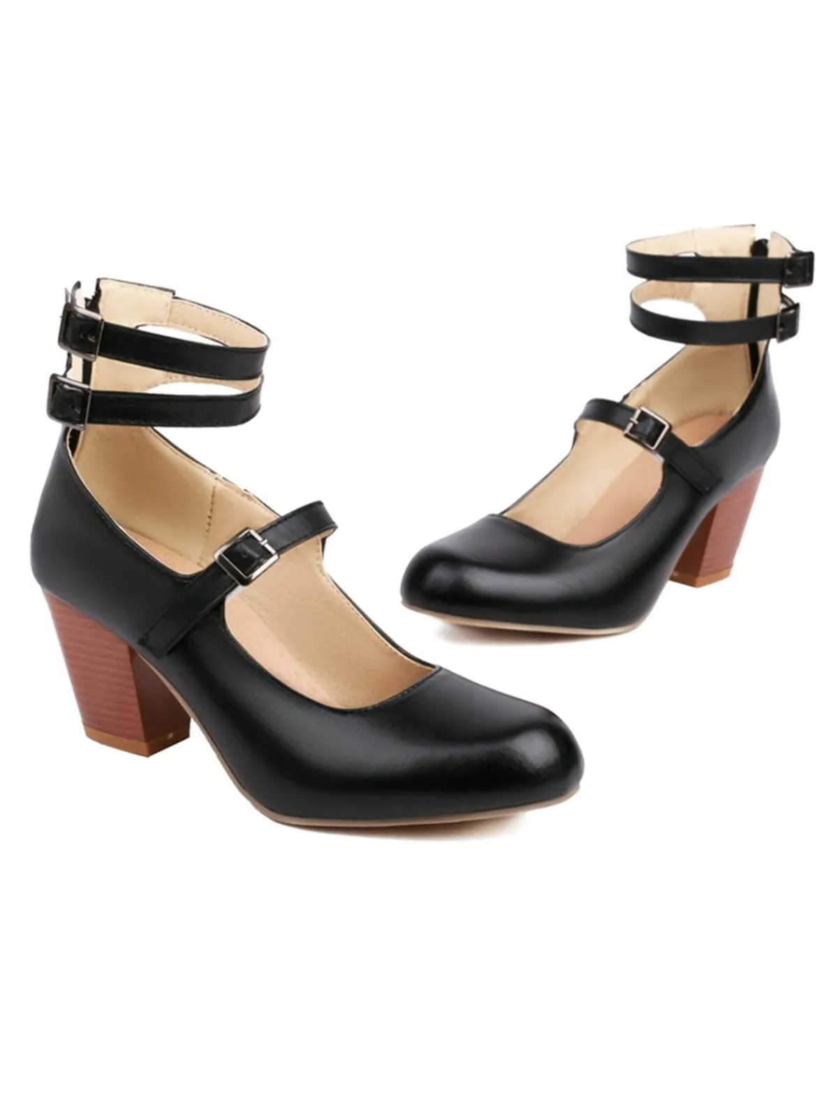 Fashion Retro Stage Solid Round Toe Chunky High Heels