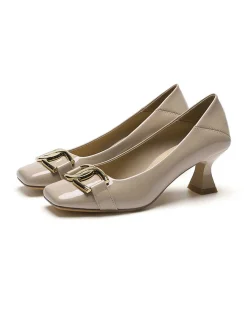 Discount Retro Stage Square Toe Patent High Heels Shoes