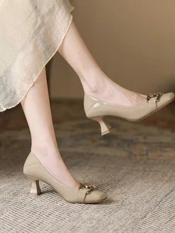 Discount Retro Stage Square Toe Patent High Heels Shoes