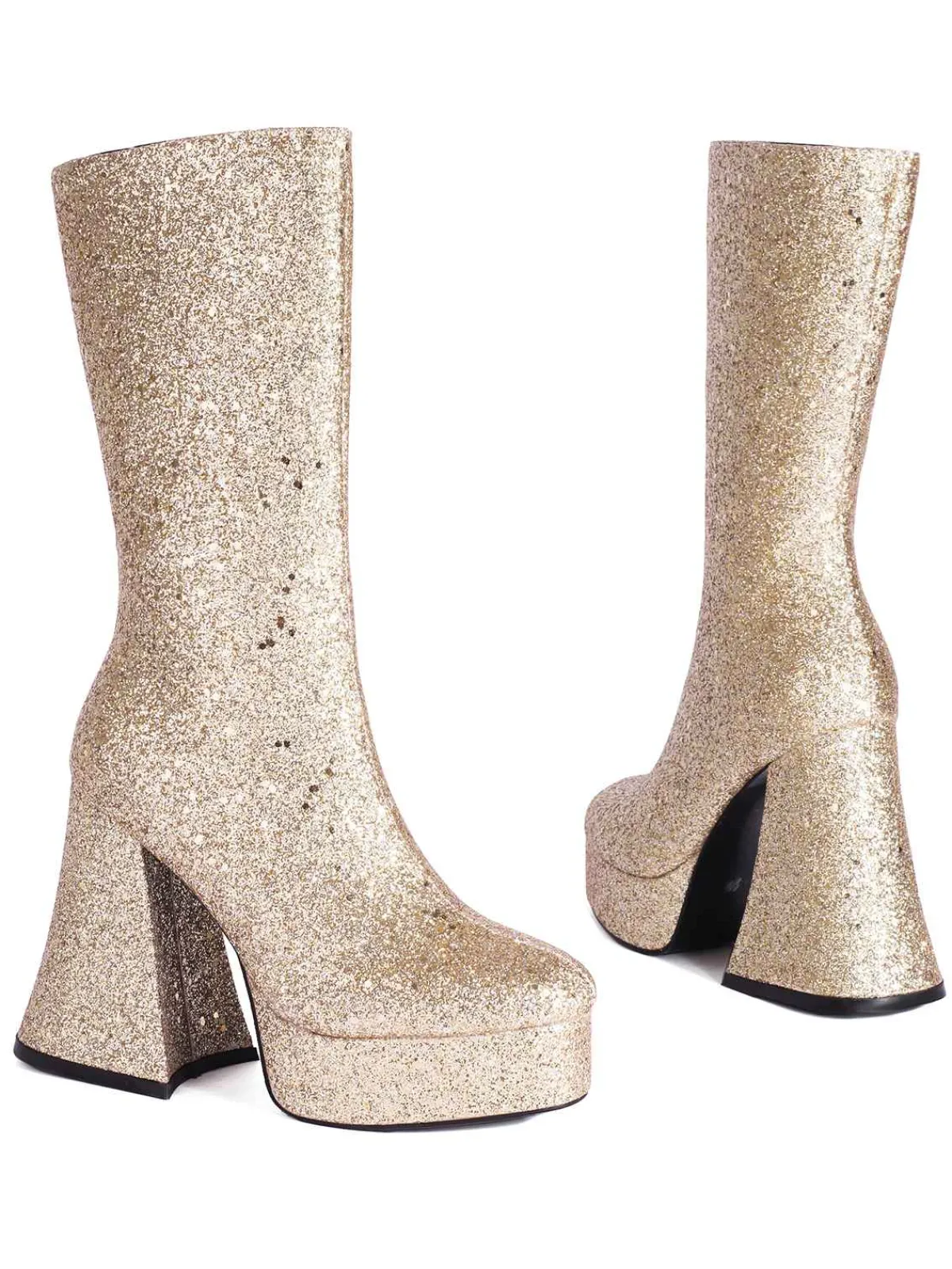 Outlet Retro Stage Square Toe Sequined Chunky Heel Mid-Calf Boots