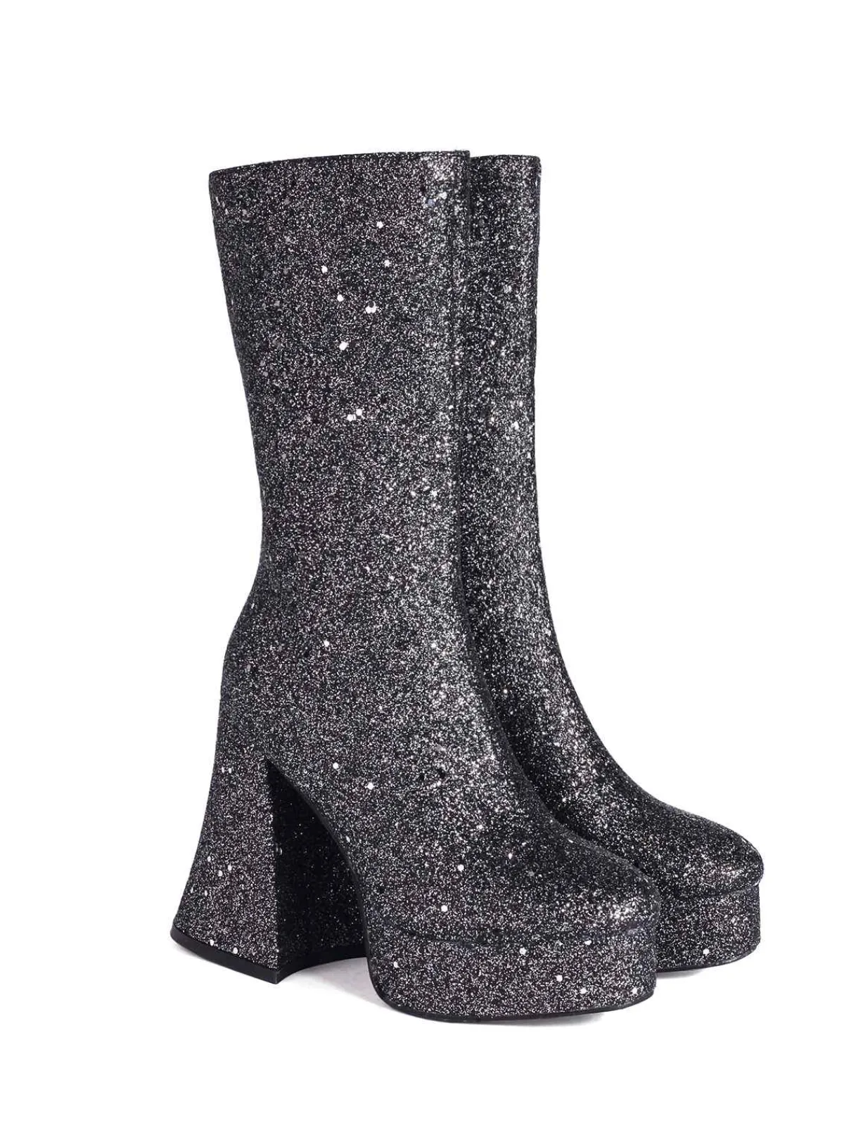 Outlet Retro Stage Square Toe Sequined Chunky Heel Mid-Calf Boots