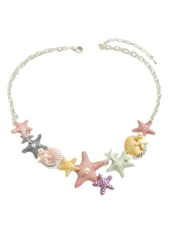 Hot Retro Stage Starfish Seashell Pearl Inlaid Chain Necklace