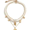 New Retro Stage Starfish Seashell Pearl Layered Chain Necklace