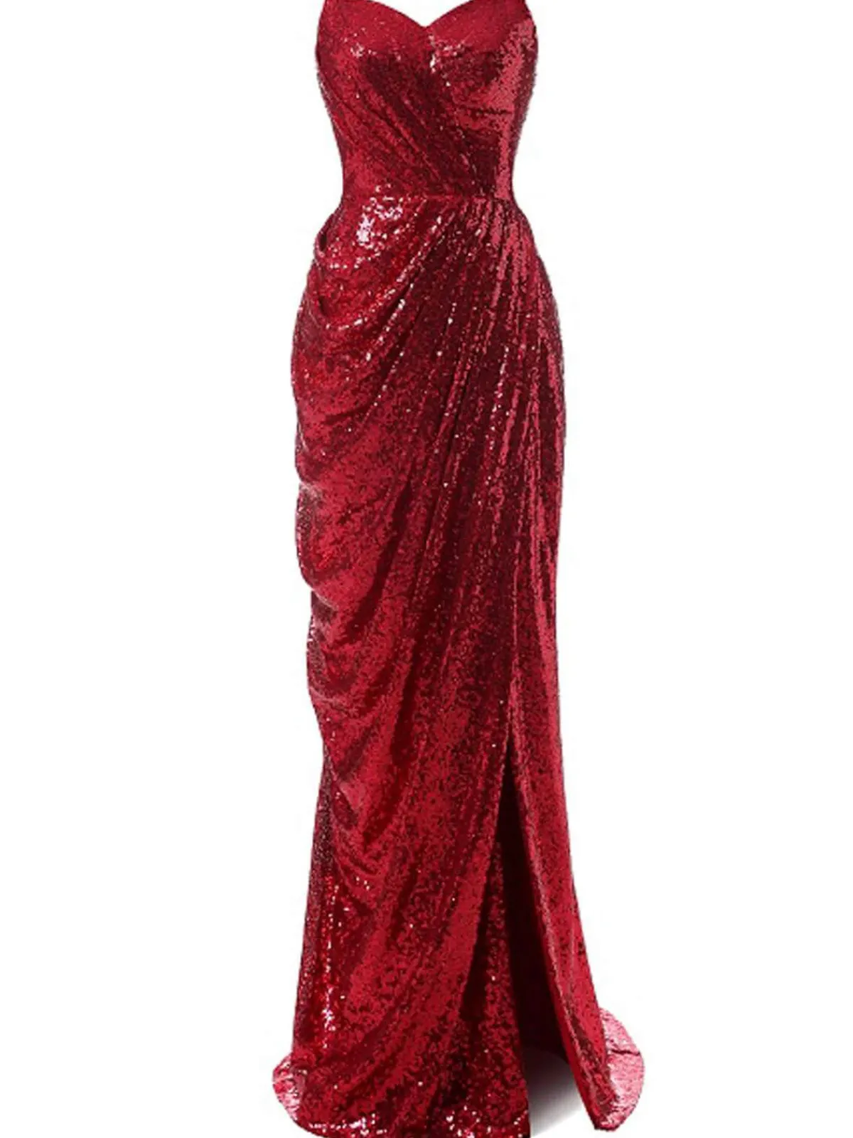 Hot Retro Stage Strapless Sequin Bridesmaid Dress Dark Red