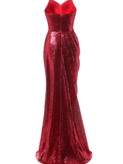 Hot Retro Stage Strapless Sequin Bridesmaid Dress Dark Red