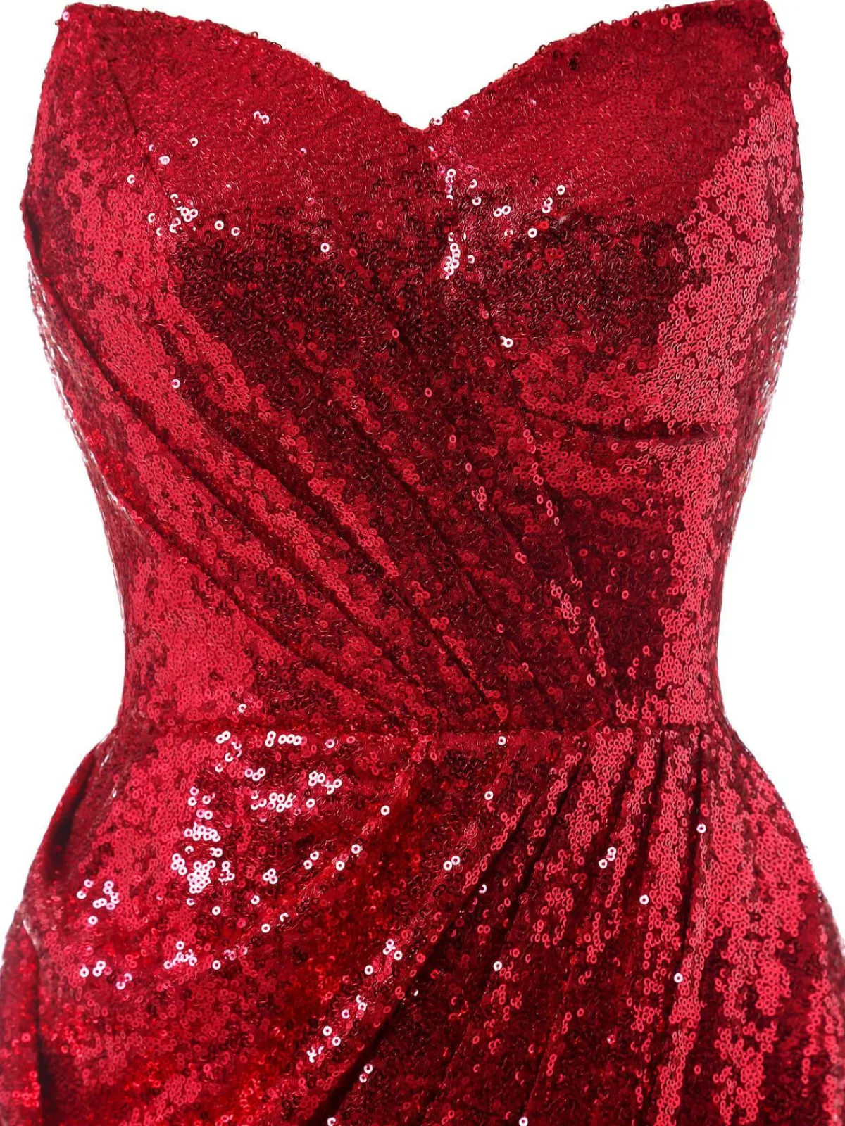 Hot Retro Stage Strapless Sequin Bridesmaid Dress Dark Red