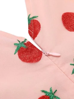 Clearance Retro Stage Strawberry 1950s Patchwork Lace Romper Pink