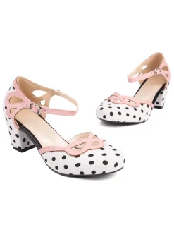 Clearance Retro Stage Stripe & Polka Dots Buckled High Heel Shoes