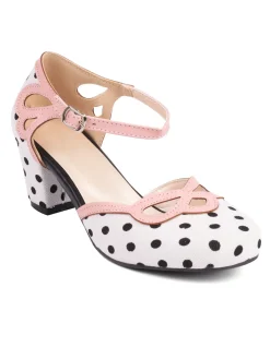 Clearance Retro Stage Stripe & Polka Dots Buckled High Heel Shoes