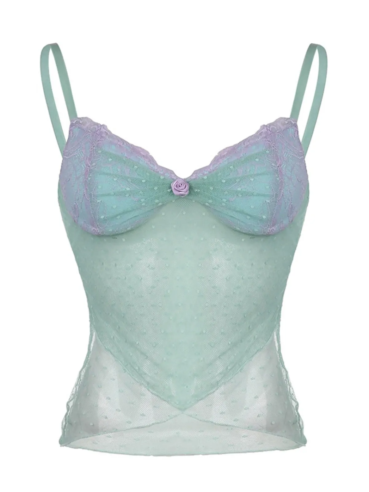 Hot Retro Stage 1940s Dots Mesh Mermaid Camisole Turquoise