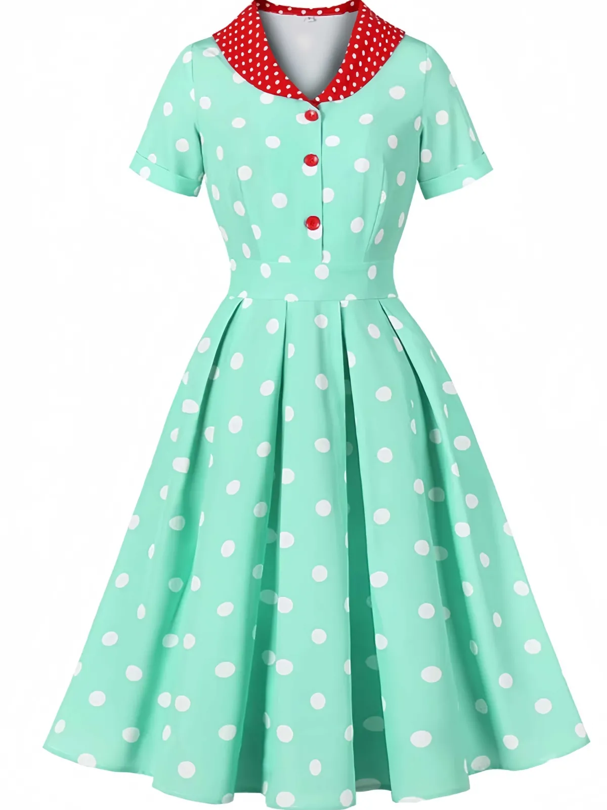 Outlet Retro Stage 1950s Patchwork Polka Dots Dress Turquoise
