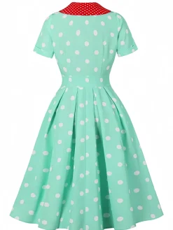 Outlet Retro Stage 1950s Patchwork Polka Dots Dress Turquoise