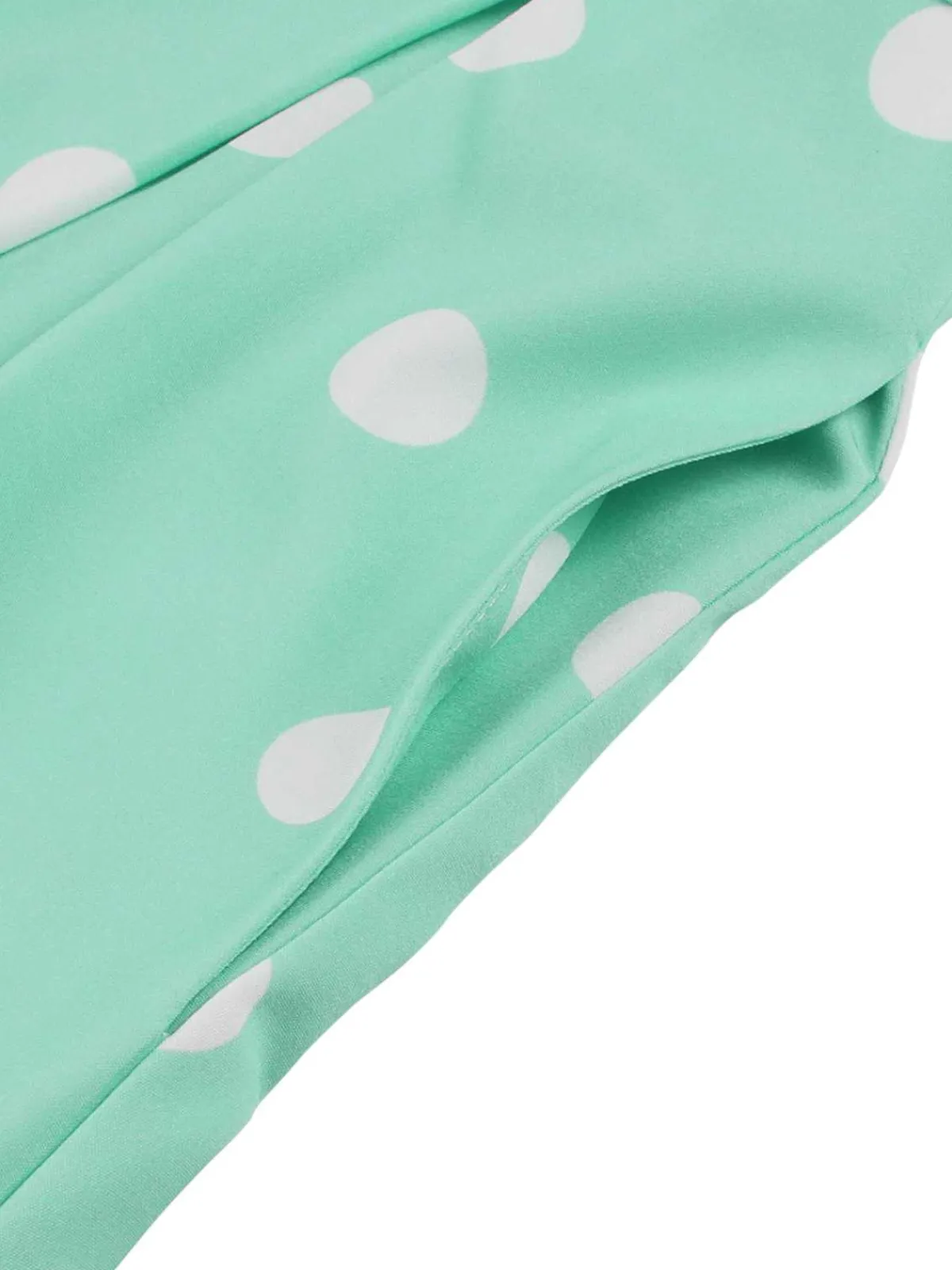 Outlet Retro Stage 1950s Patchwork Polka Dots Dress Turquoise