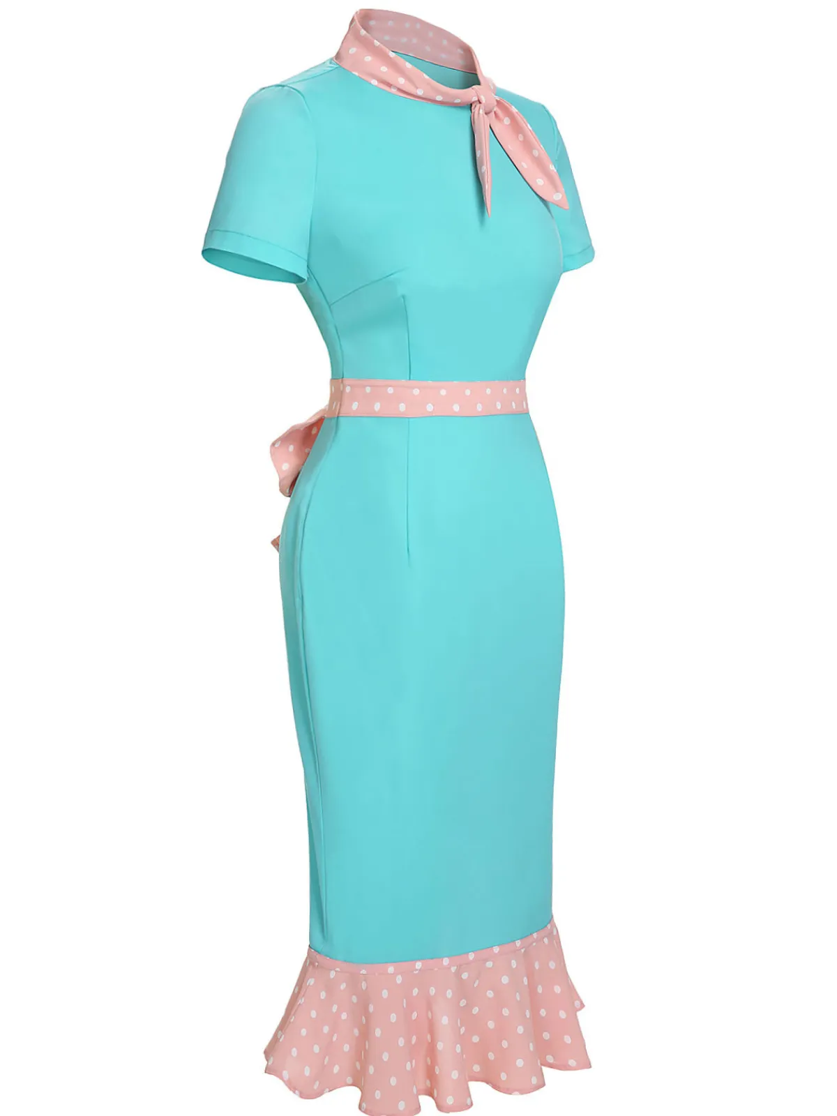 Outlet Retro Stage Turquoise 1930s Polka Dots Ruffles Dress Blue Green
