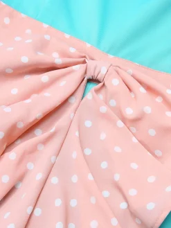 Outlet Retro Stage Turquoise 1930s Polka Dots Ruffles Dress Blue Green