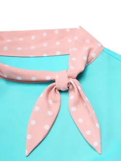 Outlet Retro Stage Turquoise 1930s Polka Dots Ruffles Dress Blue Green