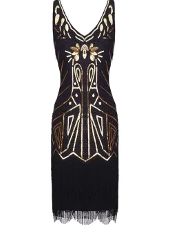 Discount Retro Stage US Only 1920sSequin Fringed Flapper Dress Black
