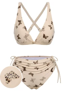 Best Retro Stage [US Warehouse] 1950s Butterfly Mesh Lace-Up Swimsuit Apricot