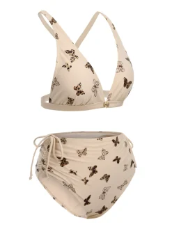 Best Retro Stage [US Warehouse] 1950s Butterfly Mesh Lace-Up Swimsuit Apricot