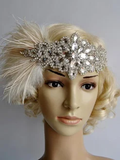 Online Retro Stage [US Warehouse] Apricot 1920s Feather Flapper Headband