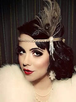 Clearance Retro Stage [US Warehouse] Apricot 1920s Feather Flapper Headband