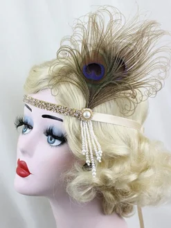 Clearance Retro Stage [US Warehouse] Apricot 1920s Feather Flapper Headband