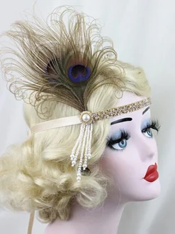 Clearance Retro Stage [US Warehouse] Apricot 1920s Feather Flapper Headband