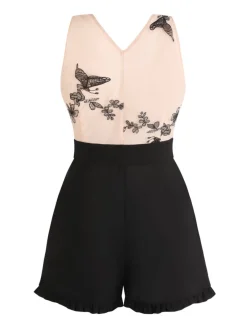 Sale Retro Stage [US Warehouse] 1950s Patchwork Butterfly Lace Romper Apricot