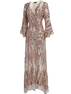 Sale Retro Stage [US Warehouse] Apricot 1920s Sequined Maxi Cover-ups Dress