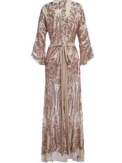 Sale Retro Stage [US Warehouse] Apricot 1920s Sequined Maxi Cover-ups Dress