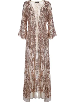 Sale Retro Stage [US Warehouse] Apricot 1920s Sequined Maxi Cover-ups Dress