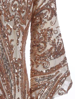 Sale Retro Stage [US Warehouse] Apricot 1920s Sequined Maxi Cover-ups Dress