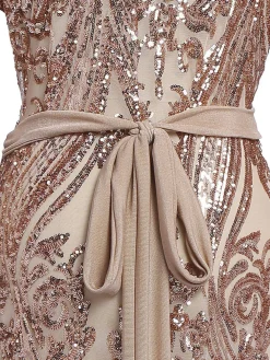 Sale Retro Stage [US Warehouse] Apricot 1920s Sequined Maxi Cover-ups Dress
