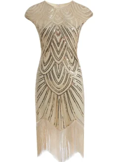 Sale Retro Stage [US Warehouse] Apricot 1920s Sequin Beaded Fringed Dress