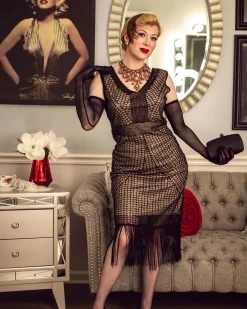 Fashion Retro Stage [US Warehouse] 1920s Sequin Fringe Flapper Dress Apricot