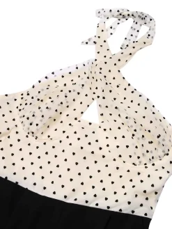 New Retro Stage [US Warehouse] 1950s 3D Heart Halter Patchwork Romper Beige