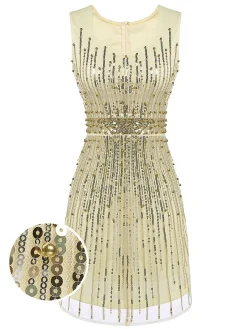 Fashion Retro Stage [US Warehouse] 1920s Sequined Embellished Dress Beige