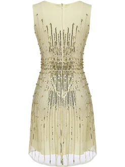 Fashion Retro Stage [US Warehouse] 1920s Sequined Embellished Dress Beige
