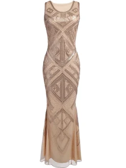 Fashion Retro Stage [US Warehouse] 1920s Sequined Maxi Dress Beige