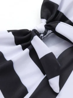 Sale Retro Stage [US Warehouse] 1950s Barbie Stripes Halter Swimsuit Black & White