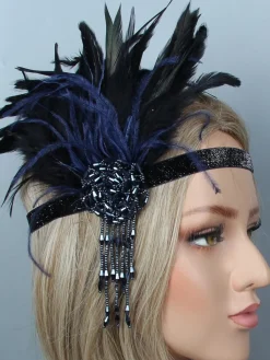 Hot Retro Stage [US Warehouse] Black Blue 1920s Feather Headband