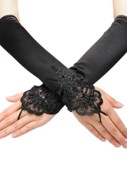 Hot Retro Stage [US Warehouse] Black 1920s Fingerless Lace Gloves