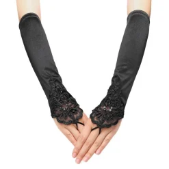 Hot Retro Stage [US Warehouse] Black 1920s Fingerless Lace Gloves
