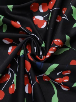 Online Retro Stage [US Warehouse] 1950s Cherry Bow V-Neck Swimsuit Black